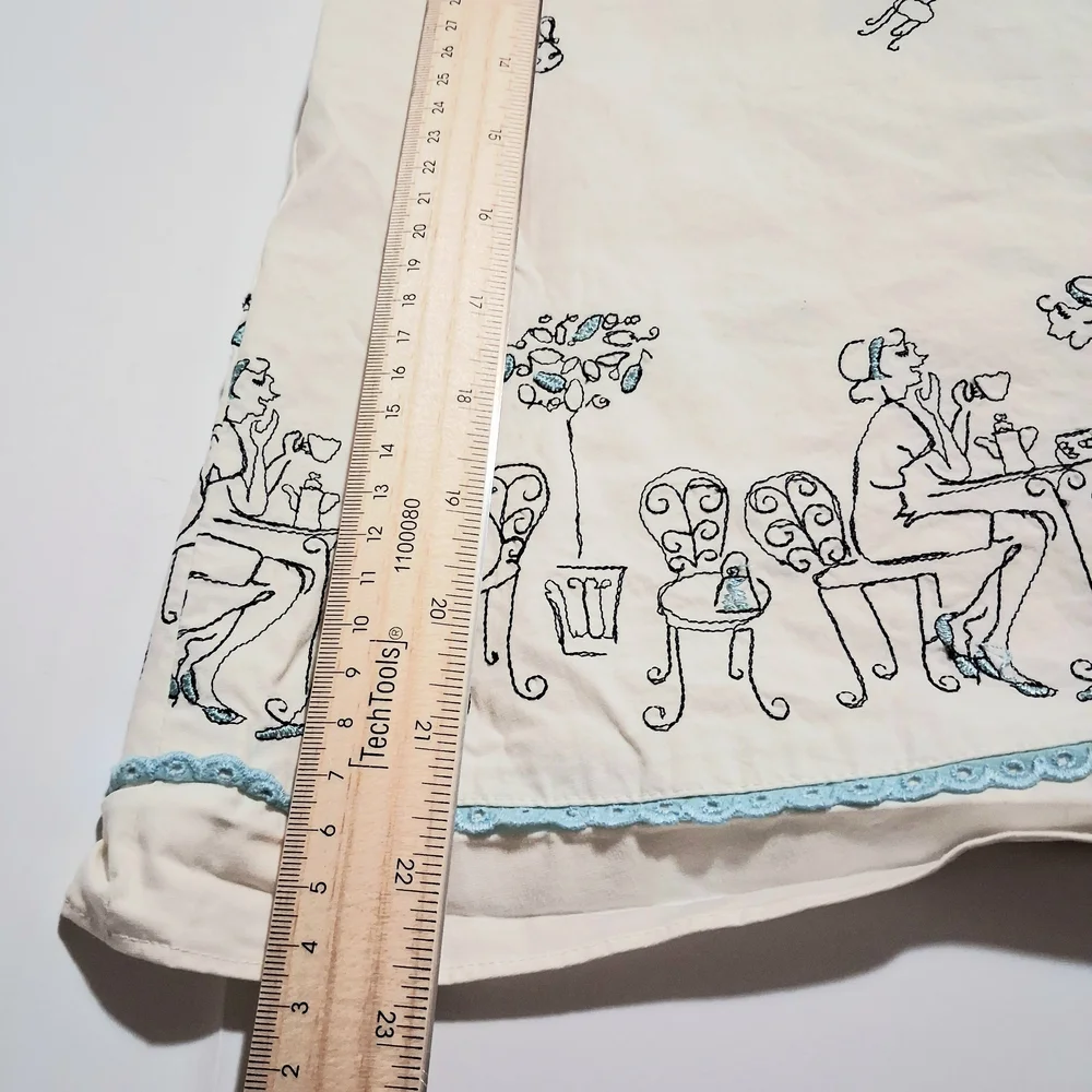 LOFT Women's A-Line Embroidered Cream‎ Skirt with Black Coffe And Tea Pattern